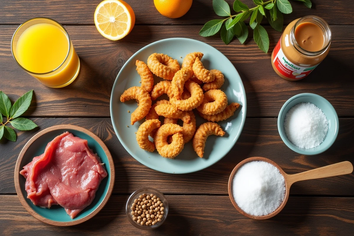 Vue du dessus d'aliments susceptibles d'aggraver le taux de gamma GT, disposés sur une table en bois rustique