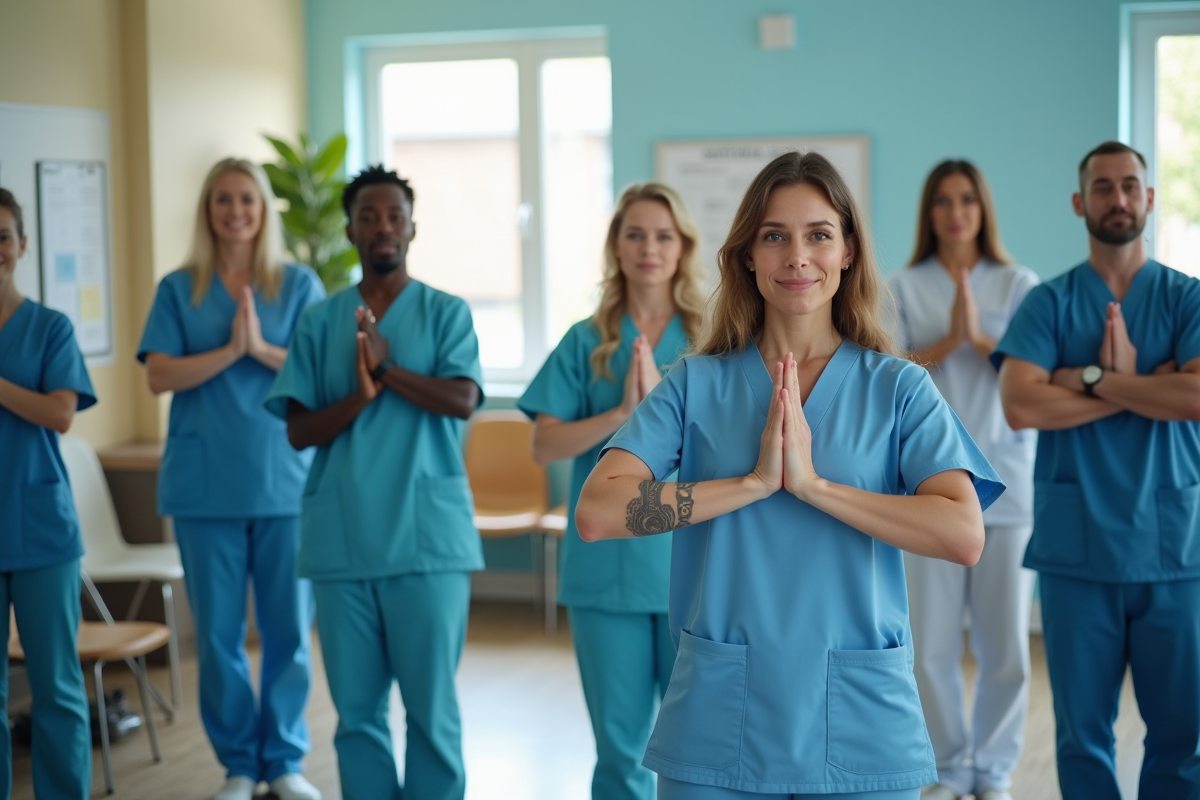 Personnel soignant faisant des exercices d