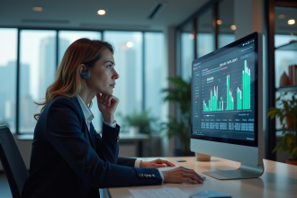 Femme d affaires regardant des données sur un implant cerebral