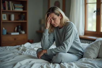 Femme d'âge moyen fatiguée dans sa chambre