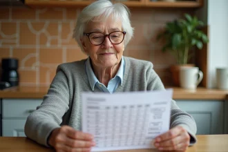 Femme d'âge mûr consultant un tableau de tension artérielle systolique et diastolique à la cuisine