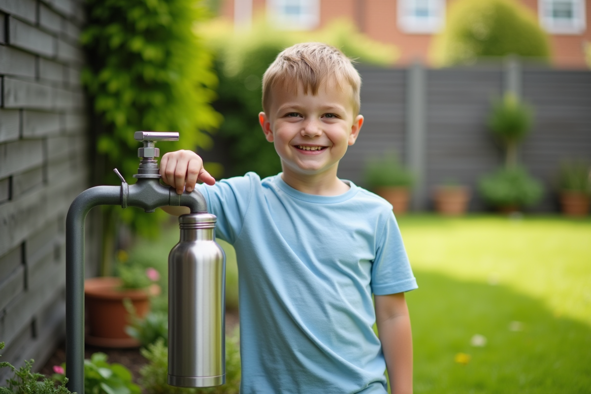 Garçon remplissant une bouteille d