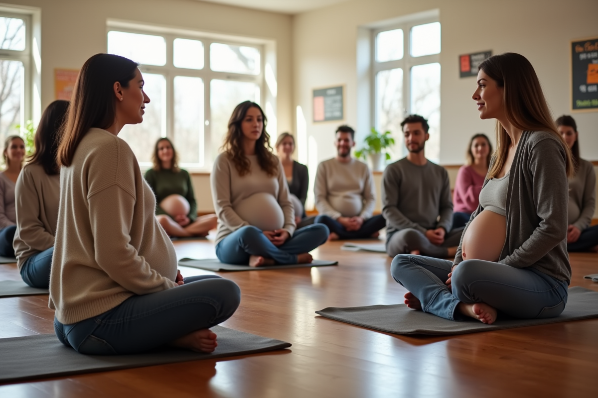 Groupe de futurs parents en cours de préparation à la naissance