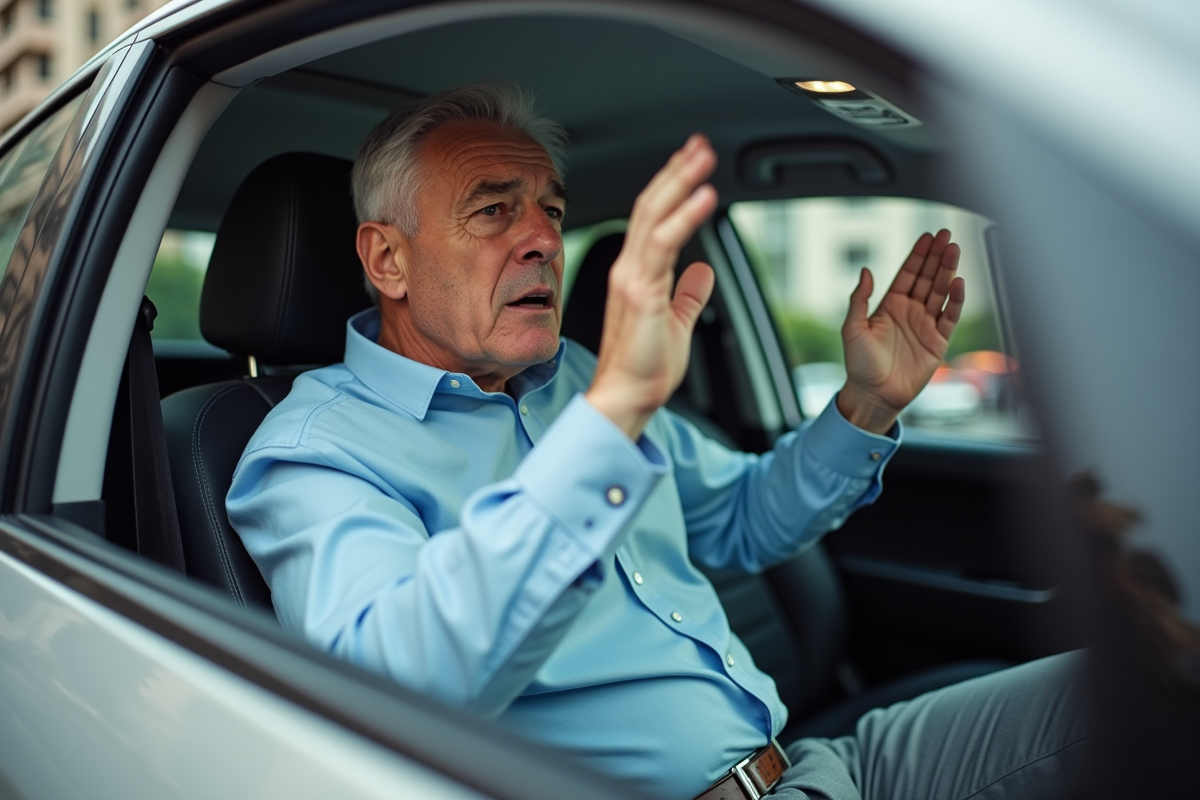 Homme en colère dans sa voiture en ville