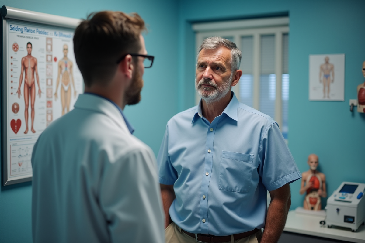 Homme en consultation avec un professionnel de santé