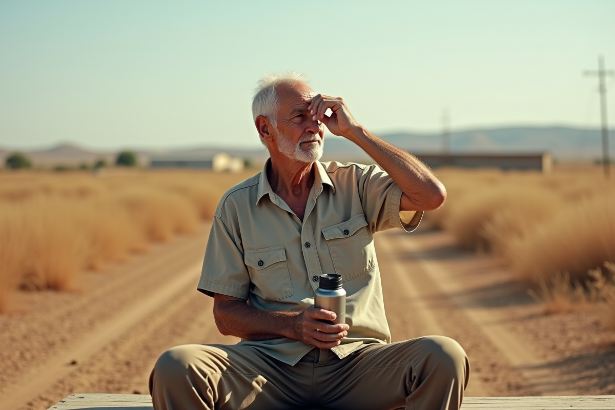 Homme âgé buvant de l