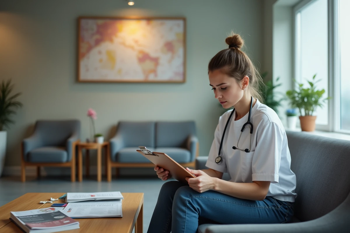 Jeune femme inquiète en salle d