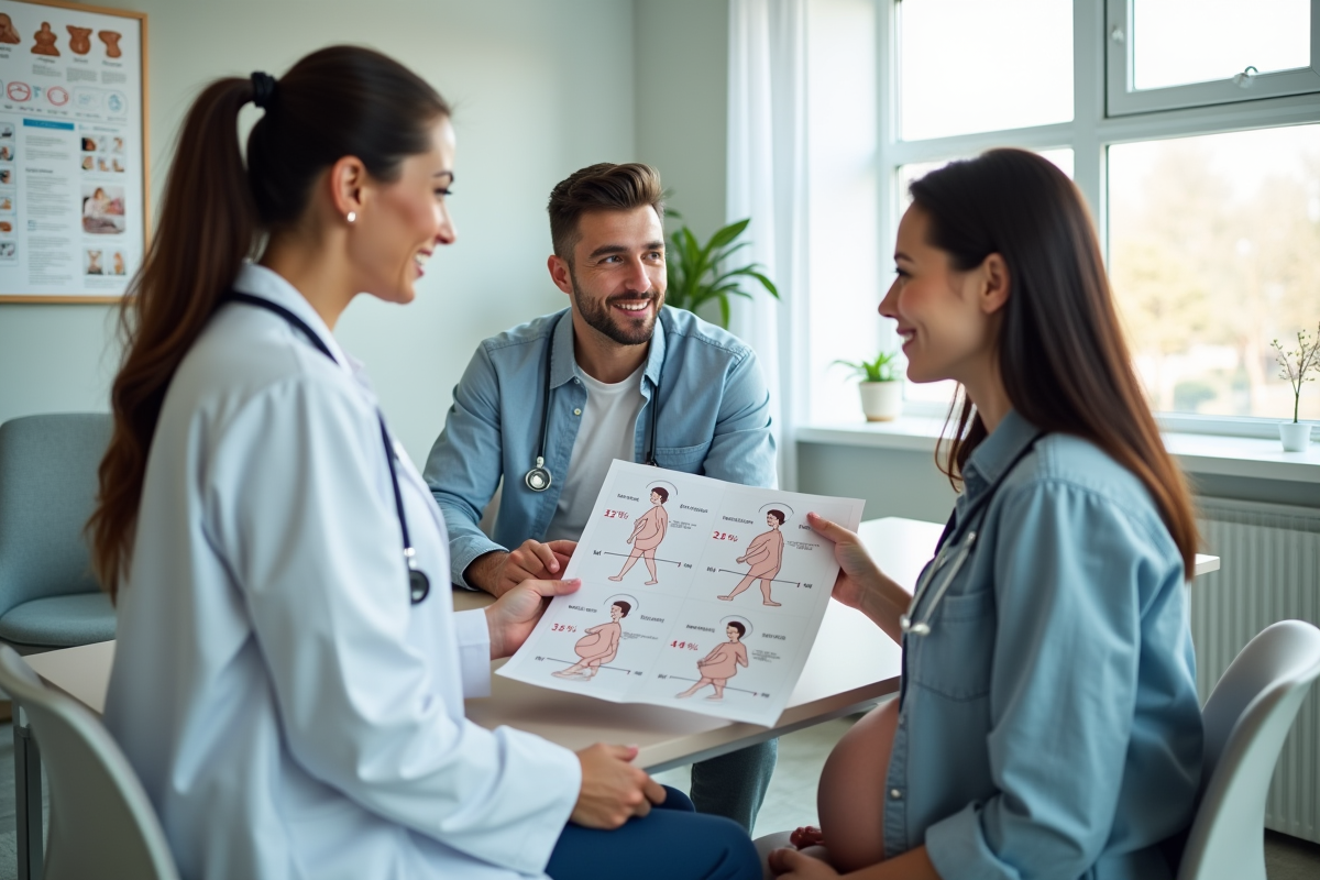 Médecin expliquant des statistiques de grossesse à un couple