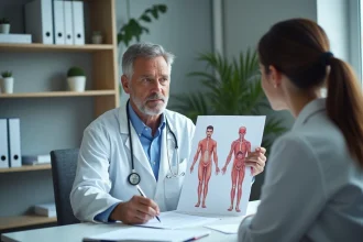 Médecin en consultation expliquant l'anatomie humaine