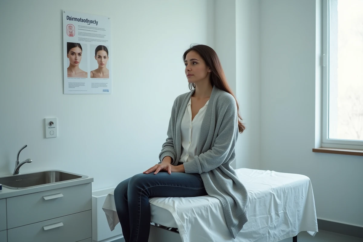 Patiente en consultation médicale discutant des zones d'ombre et des facteurs de risque associés au zonivizectrum avec un professionnel de santé