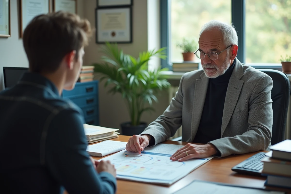 Professeur expliquant la différence entre Cristolink et l'ENT UPEC à un étudiant dans un bureau universitaire