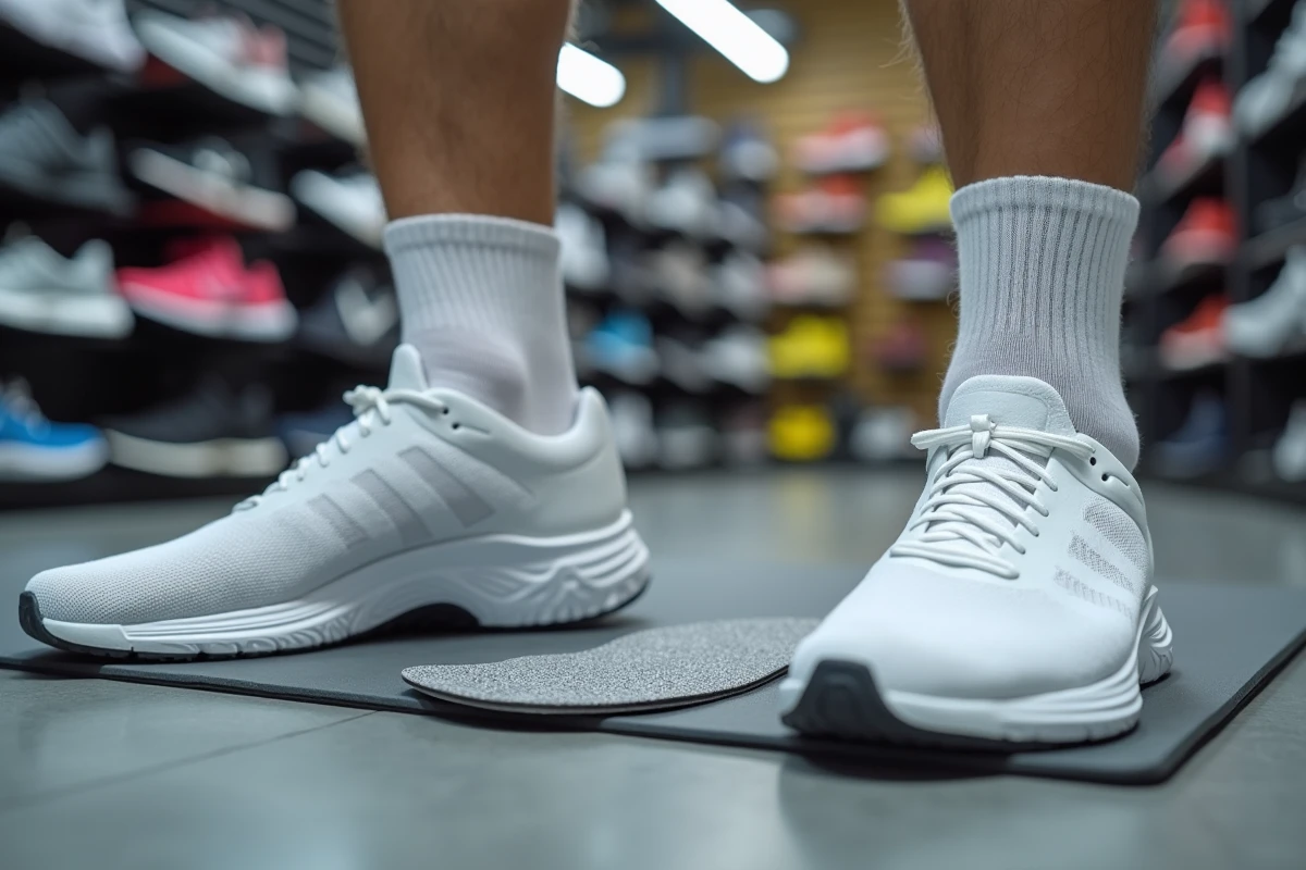 Semelle orthopédique pour pied plat insérée dans une chaussure de sport vue de près